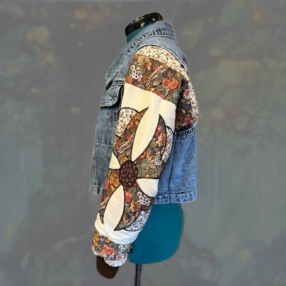 1OAK Quilt-sleeve cropped boxy denim jacket with Butterfly sz L - Picture 2 of 3